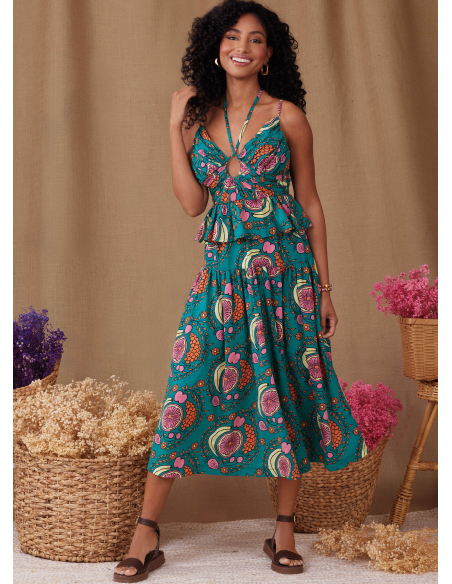 Patron Simplicity 9958.K5 (36-44) - Ensemble haut ajusté et jupe froncée pour femme