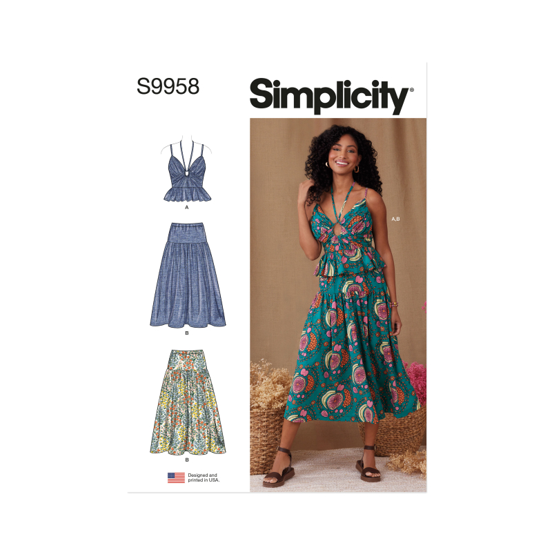 Patron Simplicity 9958.Y5 (46-54) - Ensemble haut ajusté et jupe froncée pour femme