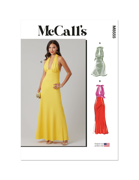 Patron McCall's 8555.AA (38-46) - Robes dos nu à nouer