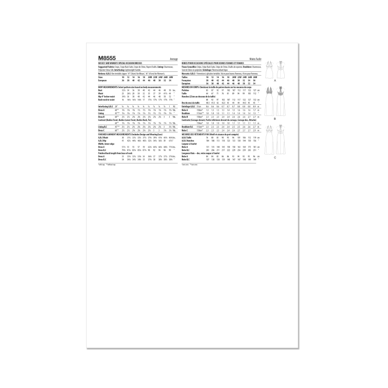 Patron McCall's 8555.AA (38-46) - Robes dos nu à nouer