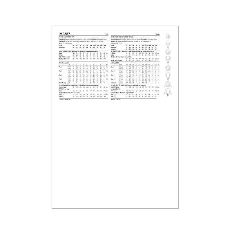 Patron McCall's 8557.AA (38-46) - Blouses à nouettes