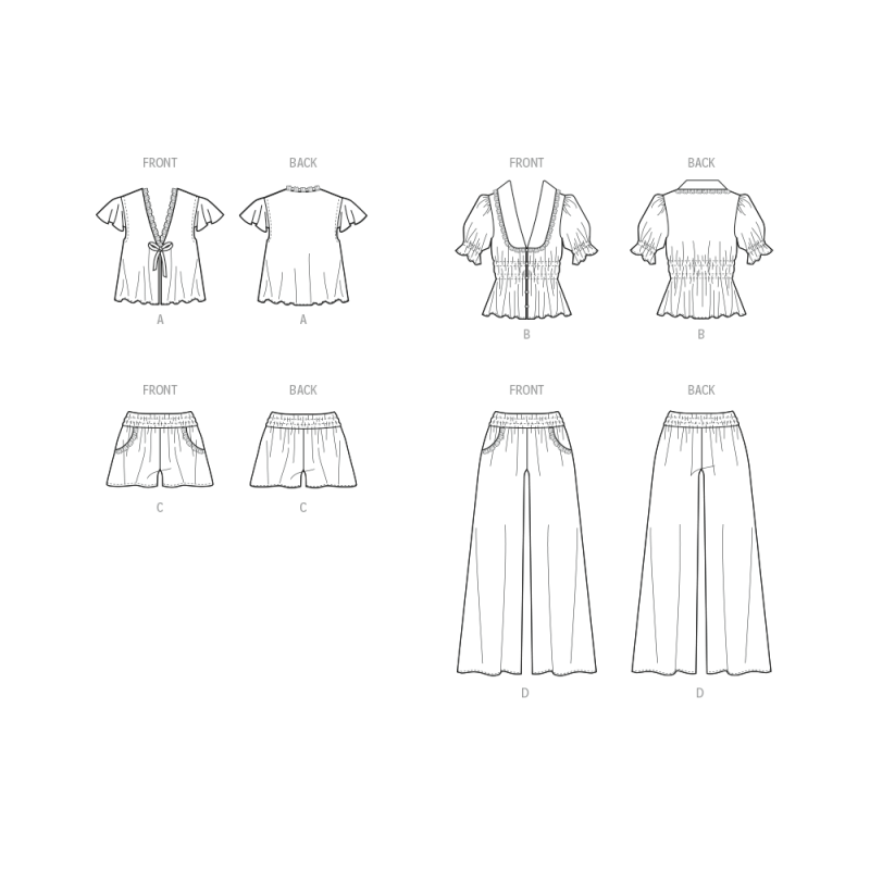 Patron McCall's 8563.A (32-54) - Hauts, short et pantalon dentelle