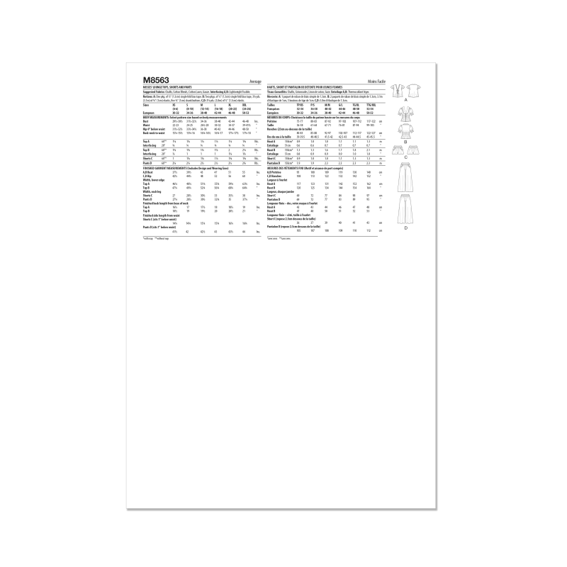 Patron McCall's 8563.A (32-54) - Hauts, short et pantalon dentelle