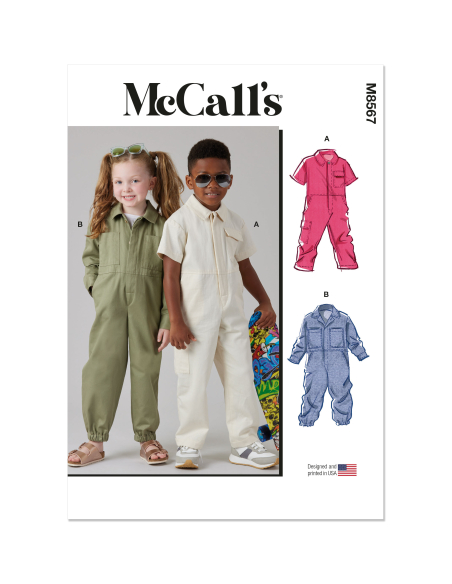 Patron McCall's 8567.A (3-9) - Combinaisons pour enfants avec variations de manches
