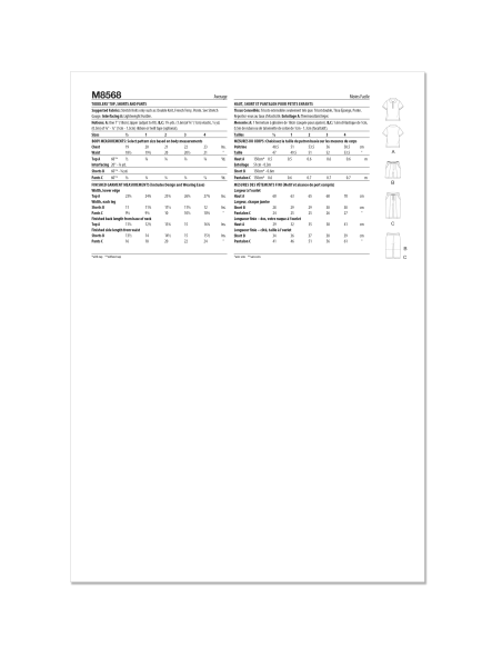 Patron McCall's 8568.A (1/2-4) - Haut, short et pantalon pour petits enfants