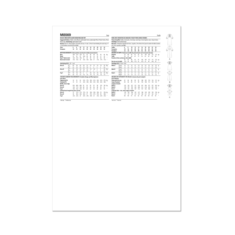 Patron McCall's 8569.H5 (34-42) - Robe avec variations de manche et haut pour jeunes femmes