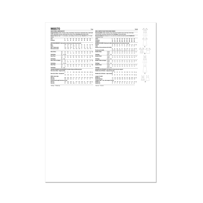 Patron McCall's 8570.H5 (34-42) - Robe, jumper et haut pour femme