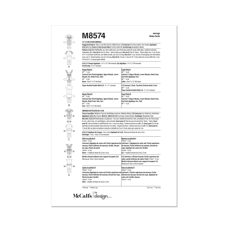 Patron McCall's 8574.OS (One size) - Animaux en peluche