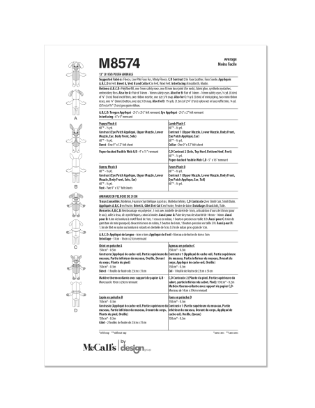 Patron McCall's 8574.OS (One size) - Animaux en peluche