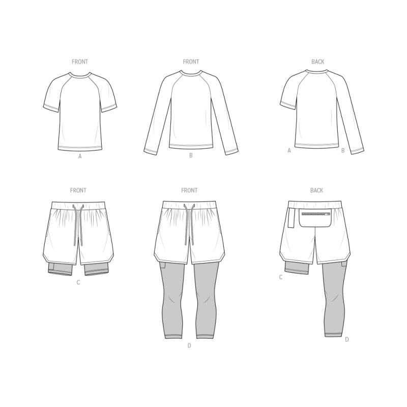 Patron KnowMe 2117.A (38-52) - Ensemble pour hommes : hauts en tricot et shorts avec détails fonctionnels