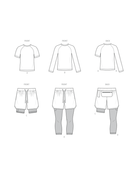 Patron KnowMe 2117.A (38-52) - Ensemble pour hommes : hauts en tricot et shorts avec détails fonctionnels