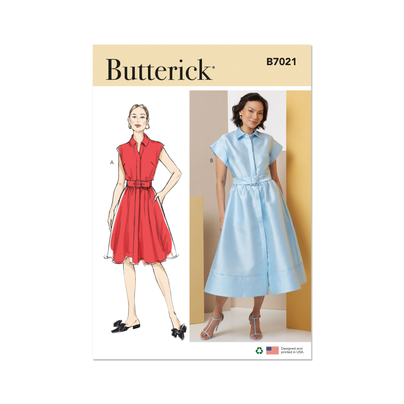 Patron Butterick 7021/H5 (34-42) -  Robes boutonnées à col pointu