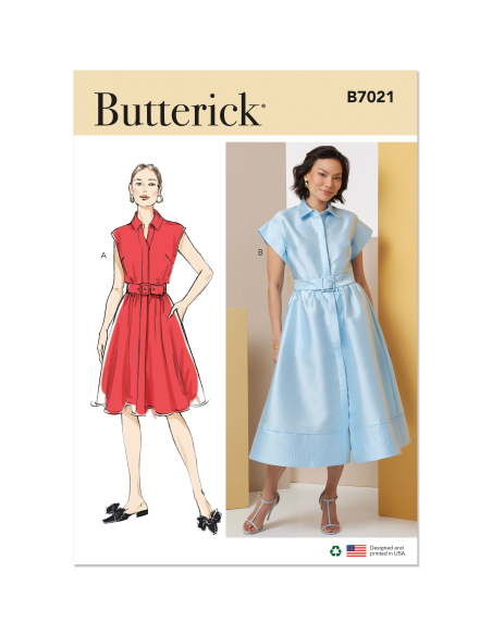 Patron Butterick 7021/H5 (34-42) -  Robes boutonnées à col pointu