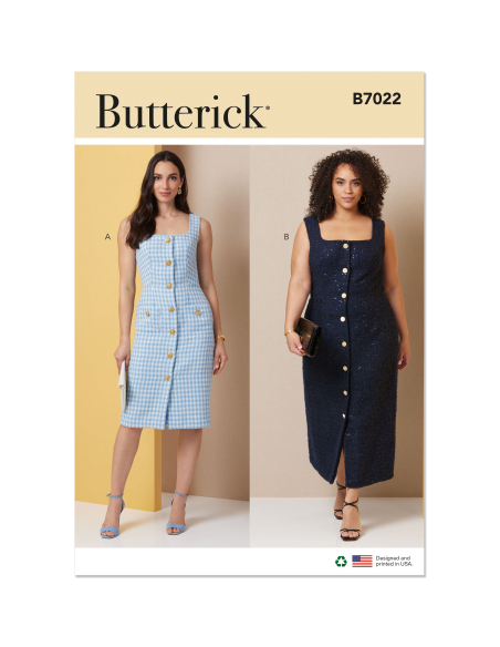 Patron Butterick 7022 AA (38-46) - Robes ajustées sans manches à encolure carrée
