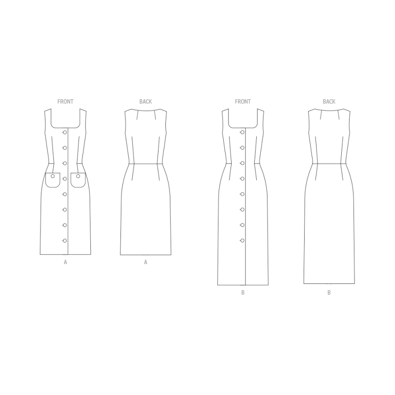 Patron Butterick 7022 AA (38-46) - Robes ajustées sans manches à encolure carrée