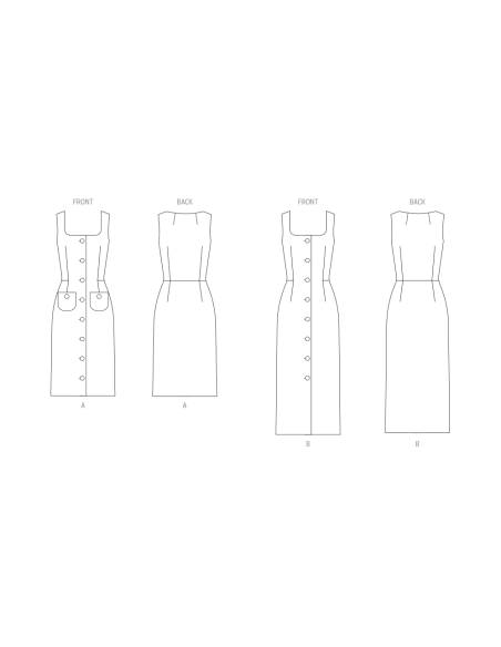 Patron Butterick 7022 BB (50-56) - Robes ajustées sans manches à encolure carrée
