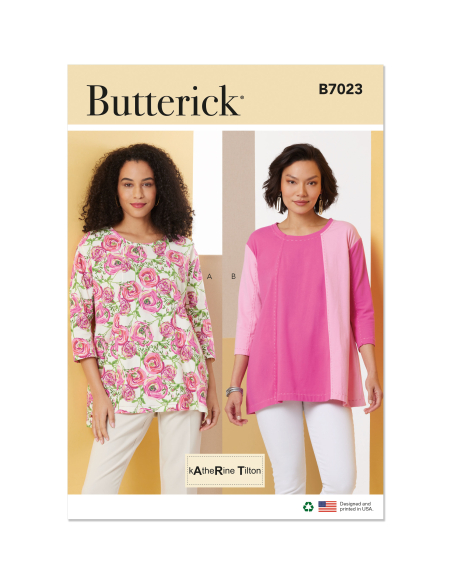 Patron Butterick 7023 A (32-54) - Tuniques amples à manches 3/4