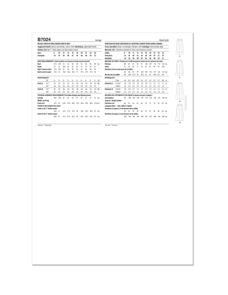 Patron Butterick 7024 Y5 (46-54) - Pantalons à jambes larges
