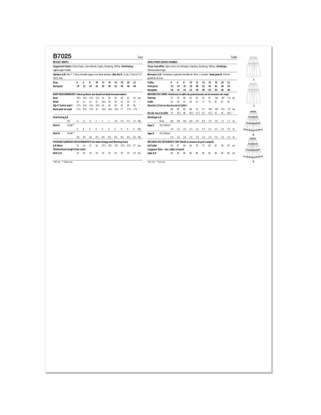 Patron Butterick 7025 D5 (32-40) - Jupes amples à volants