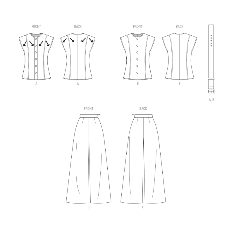 Patron Butterick  7028 H5 (34-42) - Haut semi-ajusté et pantalon large