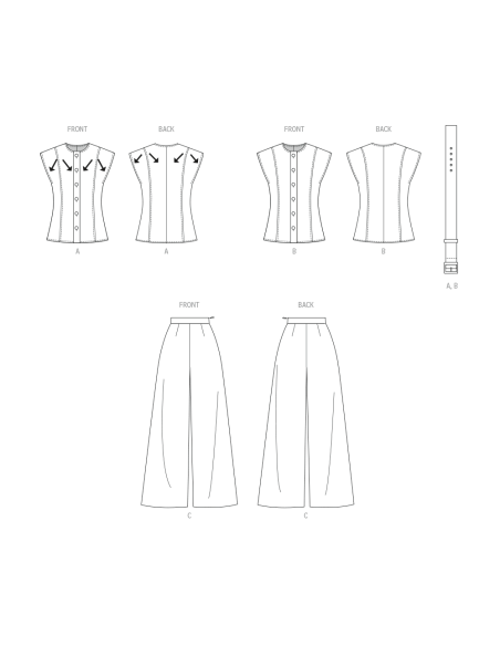 Patron Butterick  7028 H5 (34-42) - Haut semi-ajusté et pantalon large