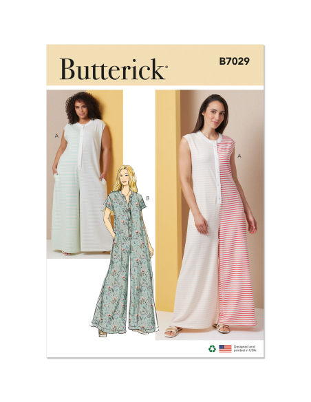 Patron Butterick  7029 AA (38-46) - Combinaisons de détente à ouverture boutonnée