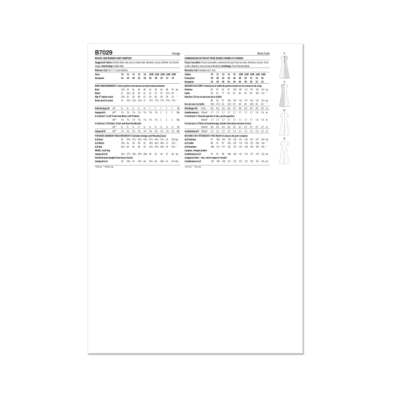 Patron Butterick  7029 AA (38-46) - Combinaisons de détente à ouverture boutonnée