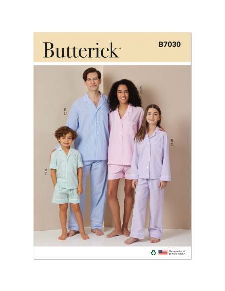 Patron Butterick  7030 A (5-16/32-50) - Chemises amples avec short et pantalon élastiqués
