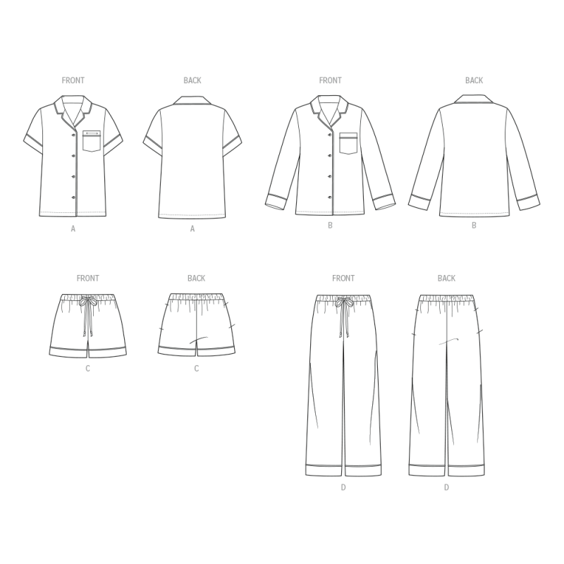 Patron Butterick  7030 A (5-16/32-50) - Chemises amples avec short et pantalon élastiqués