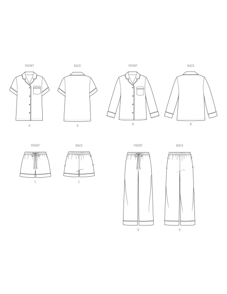 Patron Butterick  7030 A (5-16/32-50) - Chemises amples avec short et pantalon élastiqués