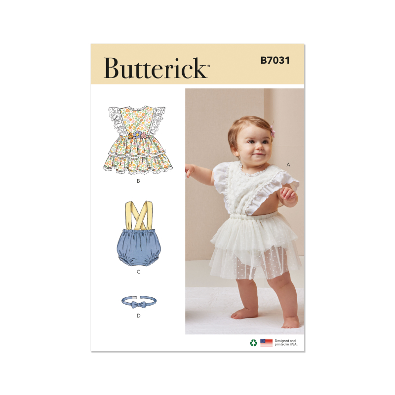 Patron Butterick  7031 A (1-18) - Barboteuses bébé avec nœud papillon assorti
