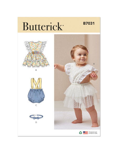 Patron Butterick  7031 A (1-18) - Barboteuses bébé avec nœud papillon assorti