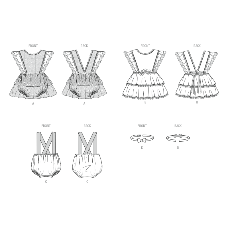 Patron Butterick  7031 A (1-18) - Barboteuses bébé avec nœud papillon assorti