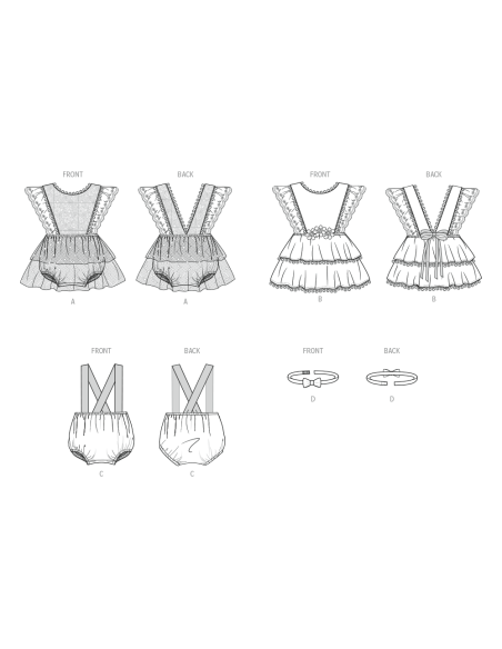 Patron Butterick  7031 A (1-18) - Barboteuses bébé avec nœud papillon assorti
