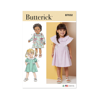 Patron Butterick 7032 A (6-3) - Robes pour enfants à volant ou col pétale