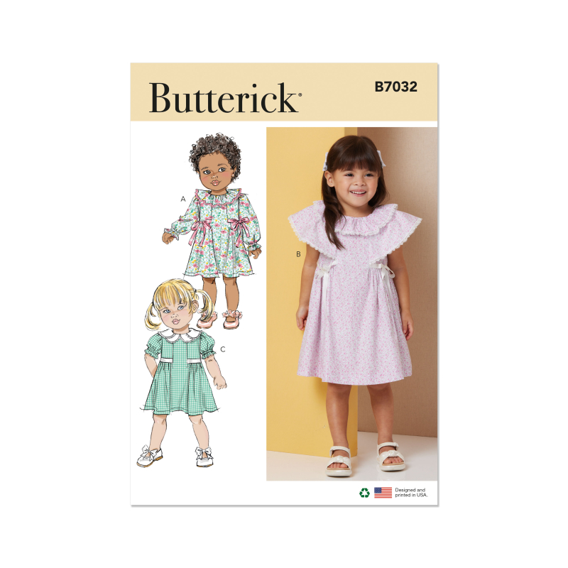 Patron Butterick 7032 A (6-3) - Robes pour enfants à volant ou col pétale