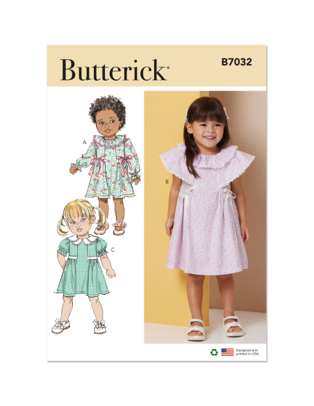 Patron Butterick 7032 A (6-3) - Robes pour enfants à volant ou col pétale