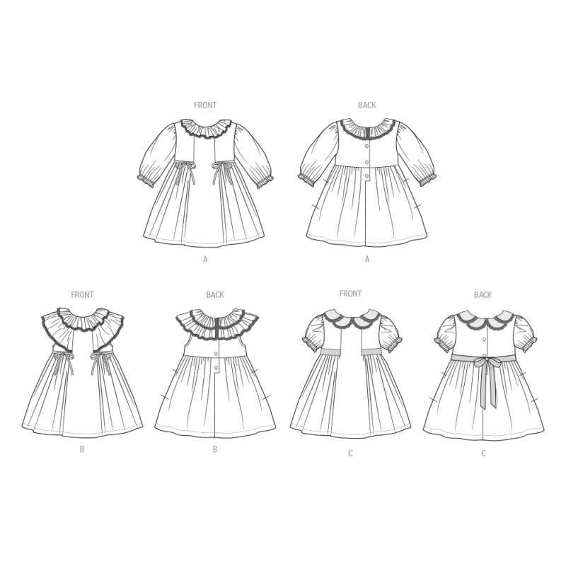 Patron Butterick 7032 A (6-3) - Robes pour enfants à volant ou col pétale