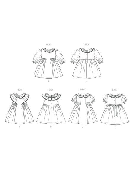Patron Butterick 7032 A (6-3) - Robes pour enfants à volant ou col pétale