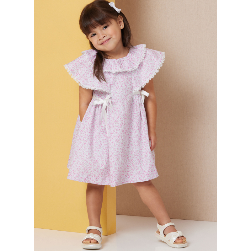 Patron Butterick 7032 A (6-3) - Robes pour enfants à volant ou col pétale