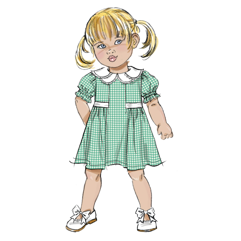 Patron Butterick 7032 A (6-3) - Robes pour enfants à volant ou col pétale