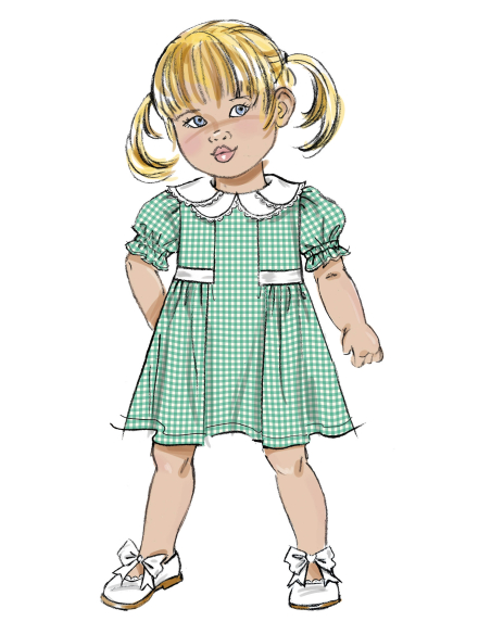 Patron Butterick 7032 A (6-3) - Robes pour enfants à volant ou col pétale