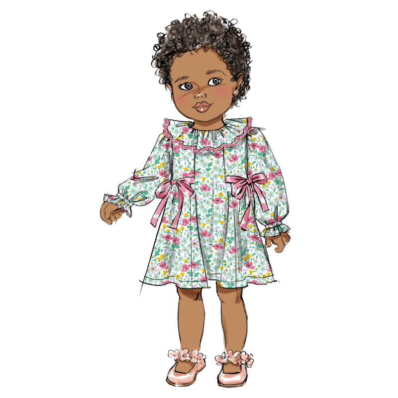 Patron Butterick 7032 A (6-3) - Robes pour enfants à volant ou col pétale