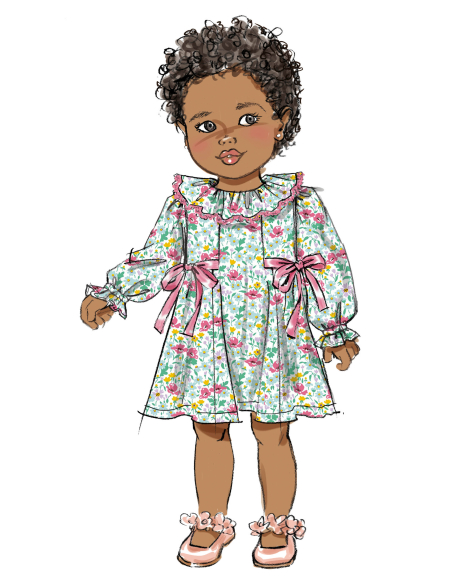 Patron Butterick 7032 A (6-3) - Robes pour enfants à volant ou col pétale