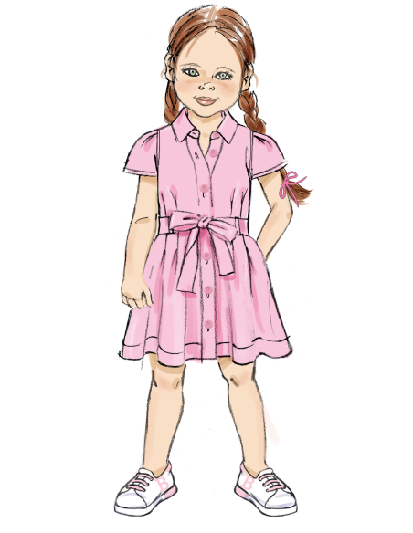 Patron Butterick 7033 A (3-8) - Robe boutonnée avec ceinture nouée assortie