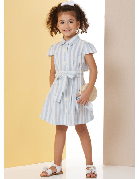 Patron Butterick 7033 A (3-8) - Robe boutonnée avec ceinture nouée assortie