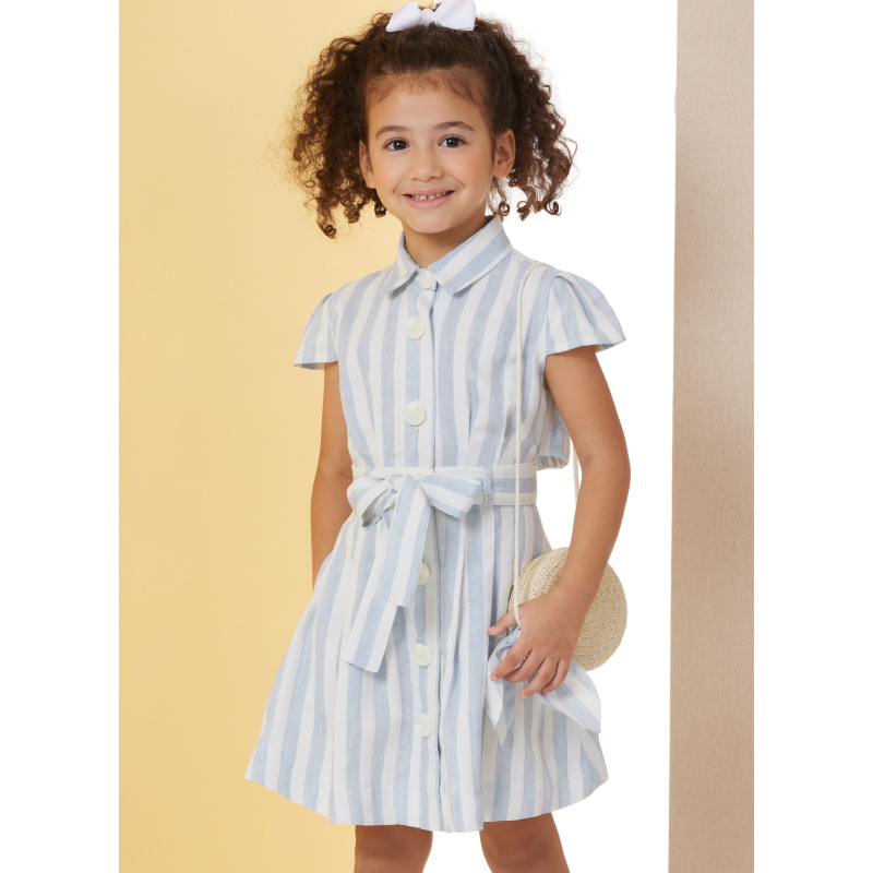 Patron Butterick 7033 A (3-8) - Robe boutonnée avec ceinture nouée assortie