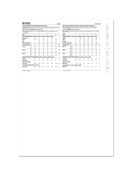 Patron Butterick 7033 A (3-8) - Robe boutonnée avec ceinture nouée assortie