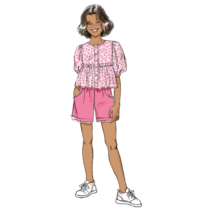 Patron Butterick 7034 A (7-14) - Haut boutonné avec short et pantalon assortis 2