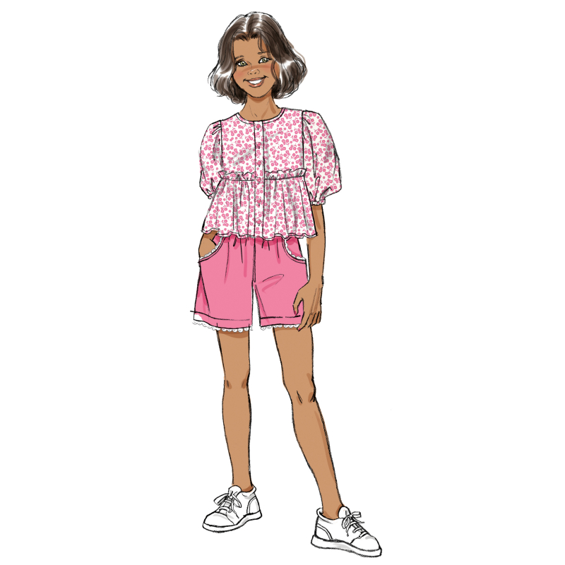 Patron Butterick 7034 A (7-14) - Haut boutonné avec short et pantalon assortis